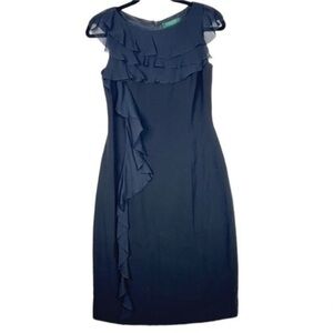 Ralph Lauren Silk Dress Size 4 Womens Formal‎ Evening Ruffle Black